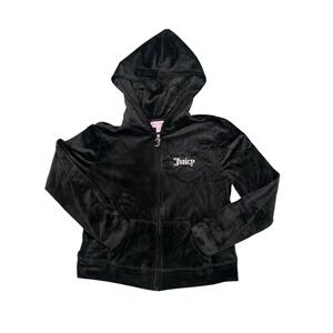 Juicy Couture Black Velour Zip Up Hoodie Jacket Rhinestone Logo Size L